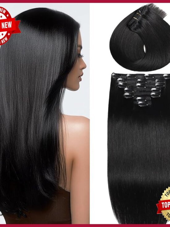 22\'\' Straight Clip-In Human Hair Extensions, Invisible Seamless Weft main image 7